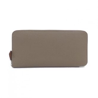 Herm&egrave;s Beige Cassis Etoupe Gray Epsom Leather Silk Long Wallet (Bi-Fold) (Pre-Owned)