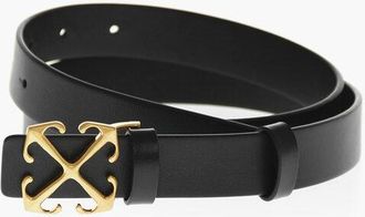 Off-white Leather Belt with Arrow Buckle, Gold-Effect 25mm size 75