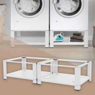 ML Design Ml-design - Juego De 2x Pedestales Para Lavadora O Secadora Blanco 128 X 54 X 32 Cm De Acero, Capacidad Hasta 150kg Soporte Alto Base Estable Y Robust