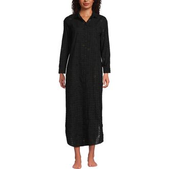 Lands End Eyelet Button Down Maxi Cover-up Dress in Black at Nordstrom, Size X-Large
