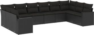 vidaXL Vidaxl - Set De Sof&aacute;s De Jard&iacute;n 10 Pzas Cojines Rat&aacute;n Sint&eacute;tico Negro