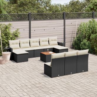 vidaXL Set De Sof&aacute;s De Jard&iacute;n 11 Pzas Y Cojines Rat&aacute;n Sint&eacute;tico Negro Vidaxl