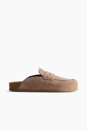 H&M Pennyloafer-Pantoletten aus Leder - Graubraun