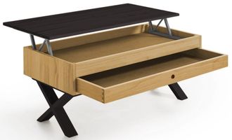 HOGAR 24 Mesa centro elevable caj&oacute;n deslizante tapa y patas x negro,100x50x47cm