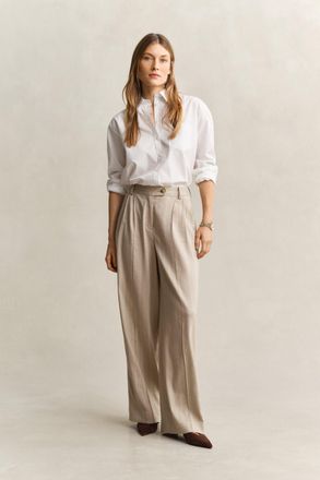 GANT Women Pinstriped Linen Blend Pants (42) OAT BEIGE