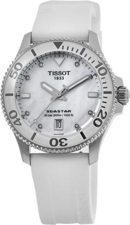 Tissot Seastar 1000 Quartz Mother of Pearl Diamond Dial Silicone Strap Womens Watch T120.210.17.116.00