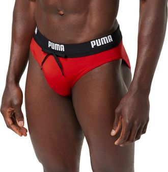 Puma Mens Logo Mens Swimming Brief Swim Briefs Not Applicable, Red, X-Large