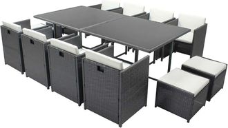 Concept Usine Sal&oacute;n de jard&iacute;n encastrable 12 personas de resina trenzada gris/blanco