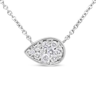 House of Brilliance 14K White Gold 1/4 Cttw Round Diamond Teardrop Necklace - (G-H Color, SI2-I1 Clarity) - 18