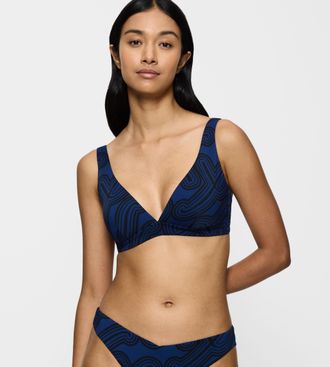 Triumph B&uuml;gel-Bikini-Top TRIUMPH Flex Smart Summer P Plunge pt, Damen, Gr. 4, N-Gr, blau (blau, schwarz combination), Microfaser, Obermaterial: 69% Polyamid, 