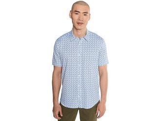 Johnston & Murphy Xc Flex Ascend Short-sleeve Knit Shirt Mens Clothing Blue Square Grid : 2XL, Cotton/Down/Polyester