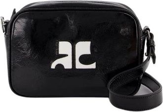 Courrèges Cross Body Bags, female, Black, Size: ONE SIZE Black Leather Camera Crossbody Bag