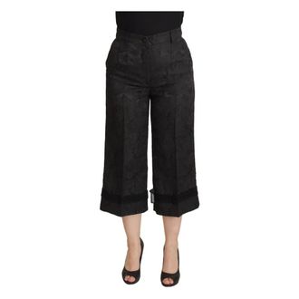 Dolce & Gabbana Zwarte brokaat cropped broek met hoge taille - Dames - Vrijetijds broeken - Zwart - XL - Polyester - Broeken