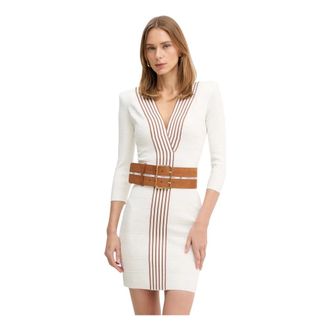 Elisabetta Franchi Vestido de punto con bandas a rayas - Dresses - Mujer - Beige - S