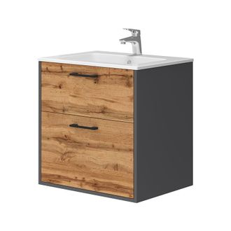 Vicco Set di mobili da bagno Lanco, Antracite/quercia dorata, 61 x 61.5 cm con lavabo