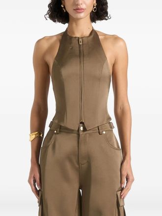 Manière De Voir Claudette satin halterneck backless top - Brown