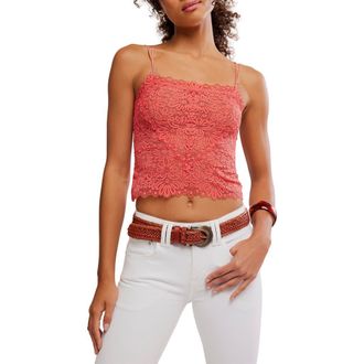 Free People Love and Lace Semi Sheer Crop Camisole in Aged Coral at Nordstrom, Size X-Small