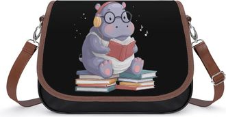 Generic Hippo Reading Books Small Womens Crossbody Bags Shoulder Handbag with Adjustable Strap for Travel