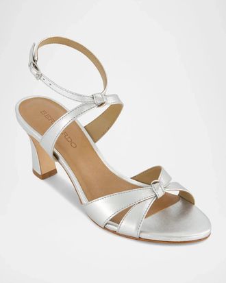 Bernardo Neera Sandal Silver Metallic Leather Knotted Spool Heel JZZ1152