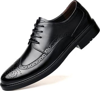 Generic Dress Oxford Shoes for Men Lace Up Burnished Toe Brogue Embossed Wing tip Derby Shoes Rubber Sole Resistant Non Slip Block Heel Anti-Slip Prom(Black,9