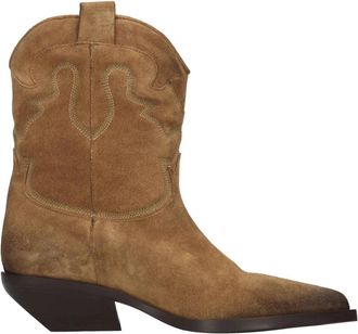 Elena Iachi Suede Texan Enkellaarsjes - Dames - Cowboylaarzen - Bruin - 38 EU - Leer - Schoenen