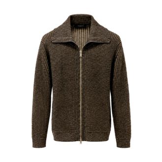 Zanone Giacca Zip in Lana a Coste Bicolore - - Knitwear - Uomo - Marrone - 2XL
