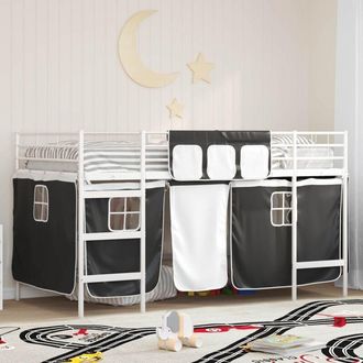 vidaXL KidsLoft Bed Frame with Curtains White and Black 100 x 200 cm vidaXL