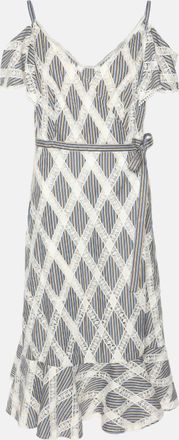 Sandro White/multicolor Stripe Lace Diamond Pattern Midi Dress