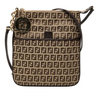 Fendi Pre-owned Womens Zucchino Coated Canvas Forever Crossbody - Tan Textile - One Size