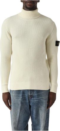 Stone Island Truien & Vesten, Heren, Beige, XL, Wol, Fijn Geribbelde Coltrui