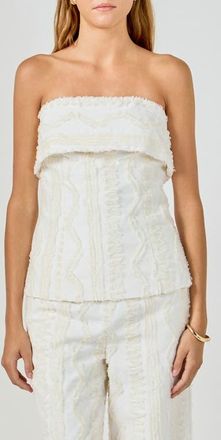 endless rose Fringed Strapless Cotton Top in Ivory at Nordstrom, Size X-Small