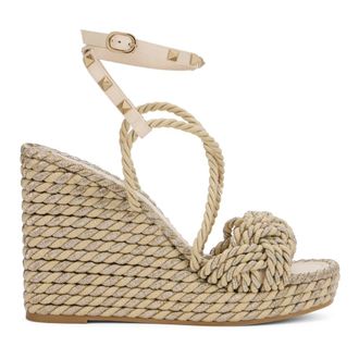 Valentino Garavani Schoenen, Dames, Beige, 39 EU, Katoen, Sandalen met sleehak