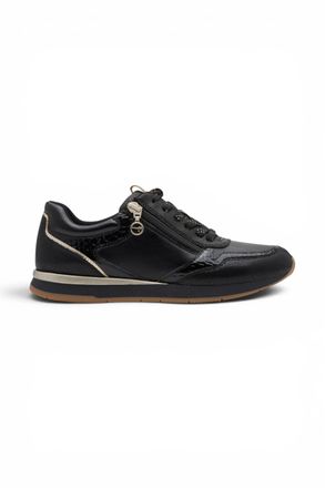 Tamaris Womens Black Faux Leather Fashion Lace Up Sneakers - 23613-46