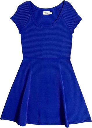 Eliza J Womens Knit Fit & Flare Striped Knit Cap Sleeve Mini Dress In Blue
