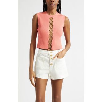 Ramy Brook Casey Ring Detail Rib Sweater Vest in Coral at Nordstrom, Size Xx-Large