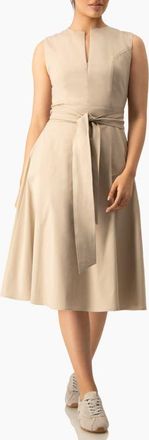 Ivonne Sleeveless Belted Split Neck A-Line Midi Dress with Sash in Beige at Nordstrom, Size 10