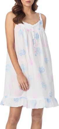 Eileen West Floral Sleeveless Cotton Chemise in White/Floral at Nordstrom, Size X-Large