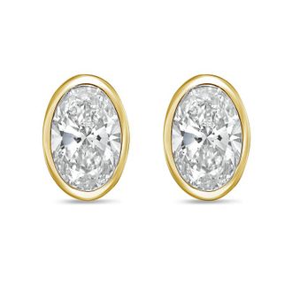 Diana M. Jewels 14Kt Yellow Gold 6.00 cts Lab Grown Oval Diamond Bezel Studs