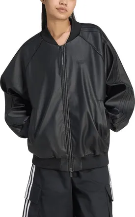 adidas Originals SST Faux Leather Track Jacket in Black/maroon at Nordstrom, Size X-Large