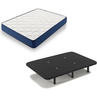 HOGAR 24 Hogar24 - Cama Completa - Colch&oacute;n Viscoel&aacute;stico Viscorelax + Base Tapizada 3d Color Negro + 6 Patas De 32cm, 90x190 Cm