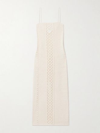 Sara Cristina Abito Maxi In Cotone Crochet Con Perla Playa - Crema