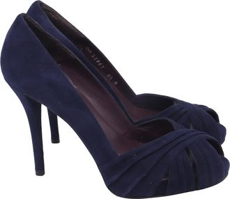 Stuart Weitzman Peep-Toe Pumps in Navy Blue Suede
