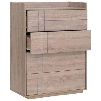 Hhg [nunca Usado] C&oacute;moda Hhg-862, Aparador, 4 Cajones Con Apertura Por Presi&oacute;n, Mdf 107 X 80 X 40 Cm, Acabado Roble Sonoma
