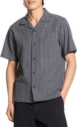 Theory Noll Gemometric Cotton Camp Shirt in Black/White at Nordstrom Rack, Size X-Large