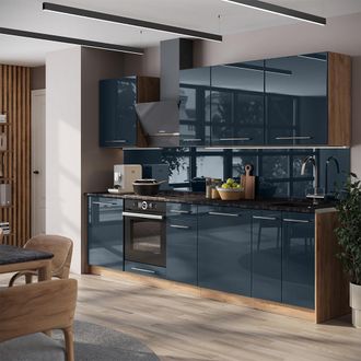 Vicco Mueble De Cocina Fame-line, Azul Oscuro Alto Brillo/roble Dorado, 280 Cm, Et Antracita, Vicco