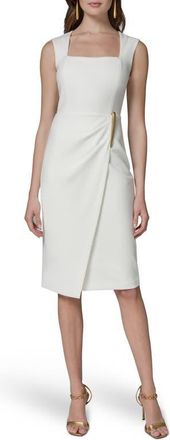 DKNY Wrap Front Sleeveless Sheath Dress in Cream at Nordstrom, Size 14