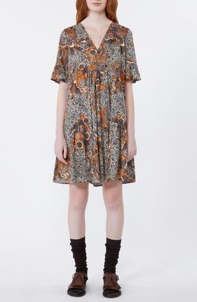 Max Mara Fuoko Paisley Floral Cotton Jersey Babydoll Dress in Navy at Nordstrom, Size X-Large