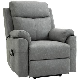 HOMCOM Power Lift Chair Electric Riser Recliner for Elderly - Faux Leather Sofa Lounge Armchair with Remote Control and Side Pocket - Grey | TJ Hughe