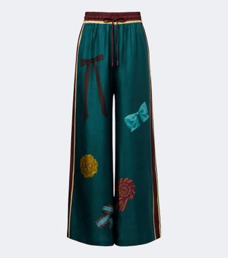Alemais Al&eacute;mais Rosette printed silk twill palazzo pants