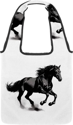 Generic Horse Prints Reversible Canvas Shoulder Tote - Double-Sided Print, 12oz Cotton, 27cm Drop, Fold-Flat Bag for Travel, Shopping, Street Outings